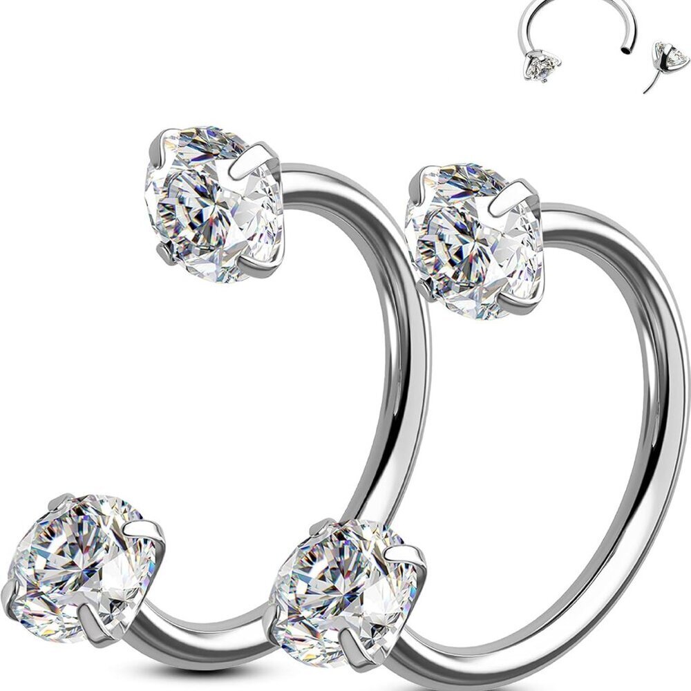 316l Surgical Steel Horseshoe Nose Rings 20g Double Crystal Hoop Jewelry